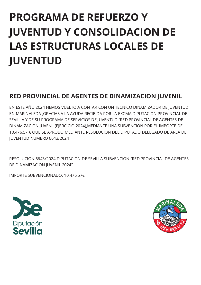 PROGRAMA DE REFUERZO Y JUVENTUD Y CONSOLIDADIDACION DE LAS ESTRUCTURAS LOCALES DE JUVENTUD